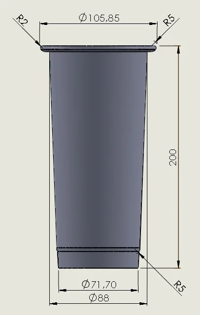 MOD2 1L ALTO VASO ALUMINIO SIN STL (SOLO VASO DE ALUMINIO SIN PIEZAS IMPRESAS) 10.4 (diametro superior) - 7 (diametro inferior) - 20 (altura),(LAS MEDIDAS PUEDEN VARIAR)