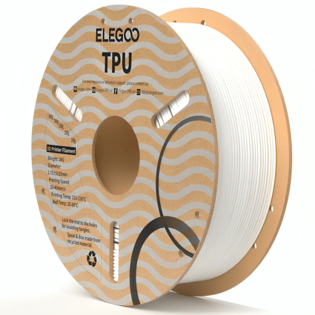 FLEXIBLE BLANCO plastic trays TPU Elegoo Filamento Diámetro 1,75mm 1kg 50.203.0568