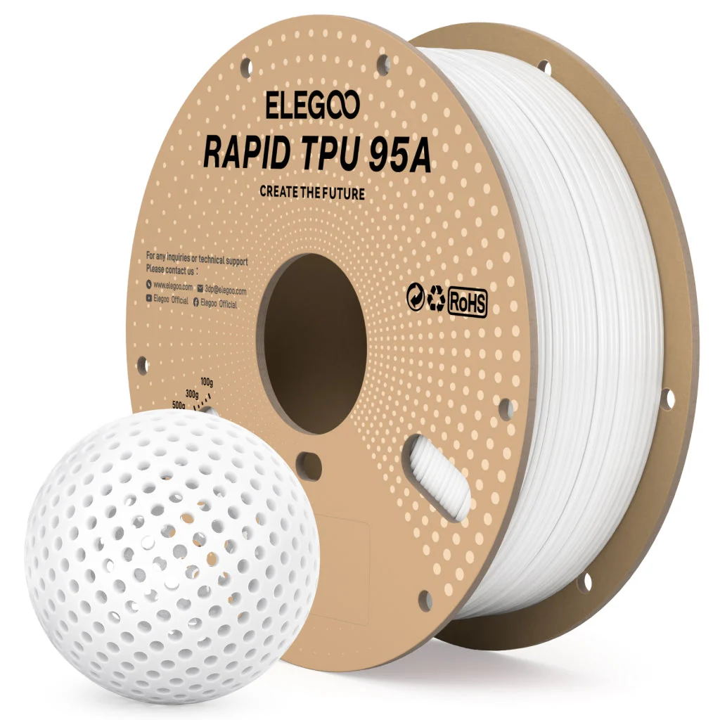 FLEXIBLE BLANCO plastic trays TPU Elegoo Filamento Diámetro 1,75mm 1kg 50.203.0632