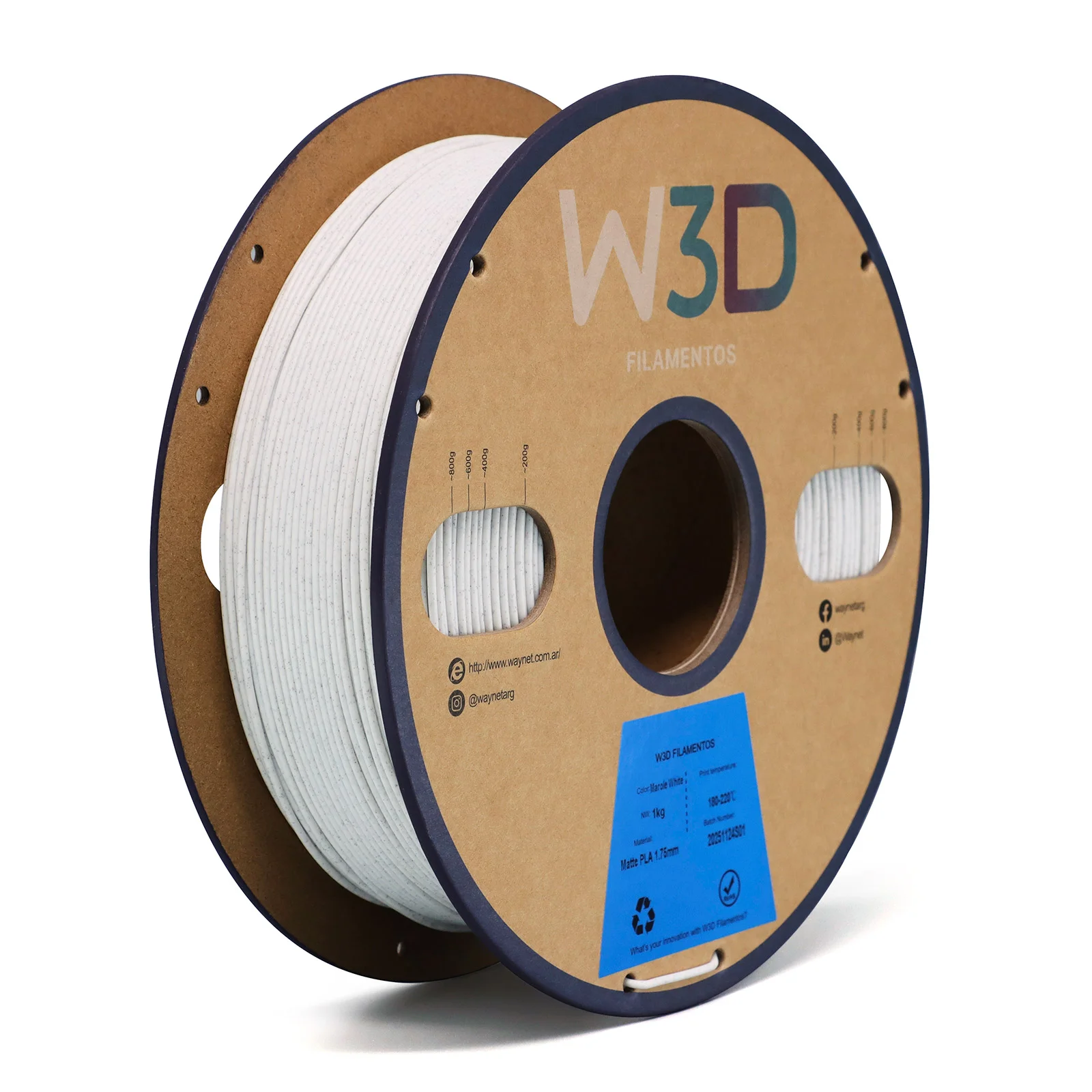 MATTE MARMOL BLANCO (Matte Marble White) PLA W3D FILAMENTO 3D 1.75MM 1KG 0104007