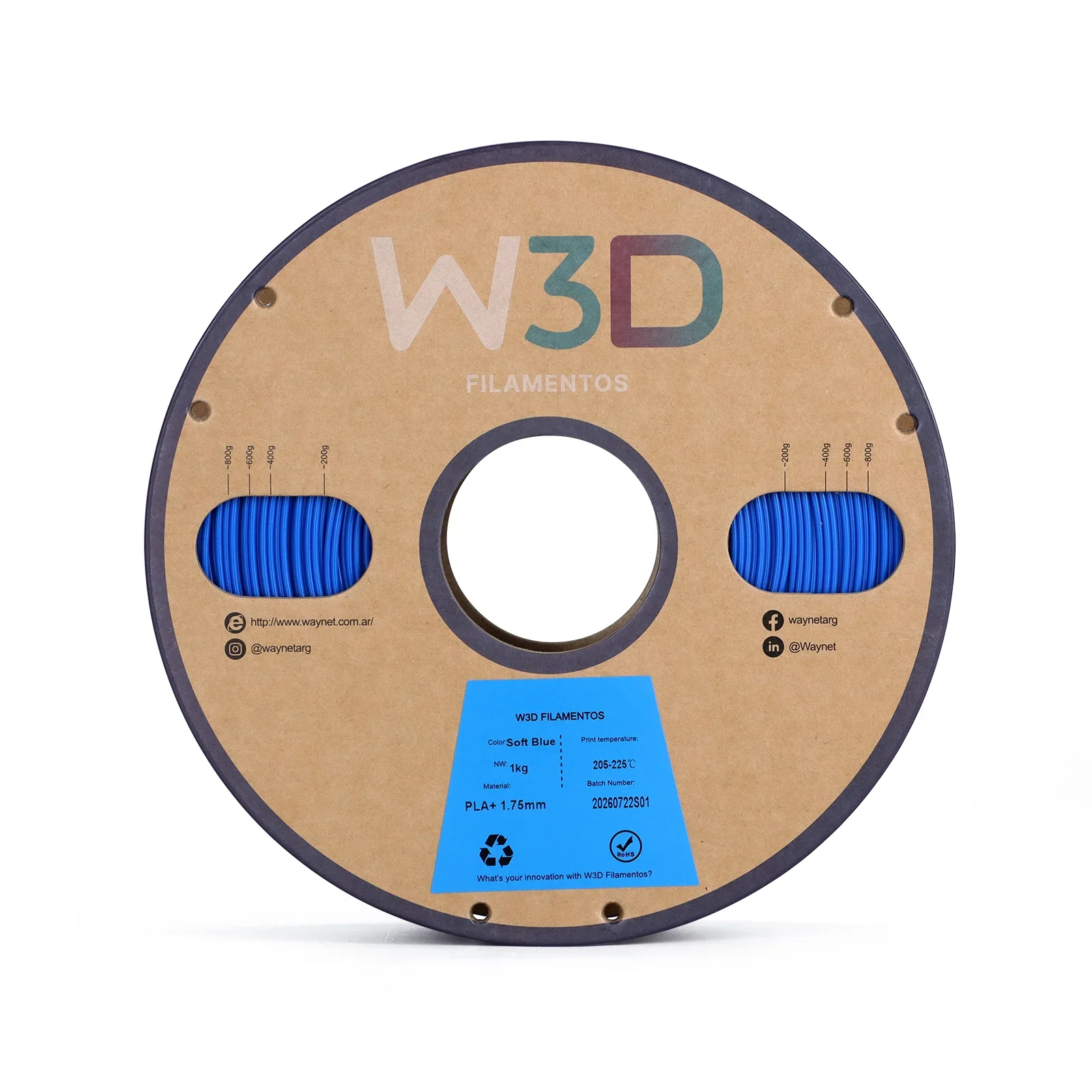 AZUL SUAVE (Soft Blue) PLA W3D FILAMENTO 3D 1.75MM 1KG 0101019