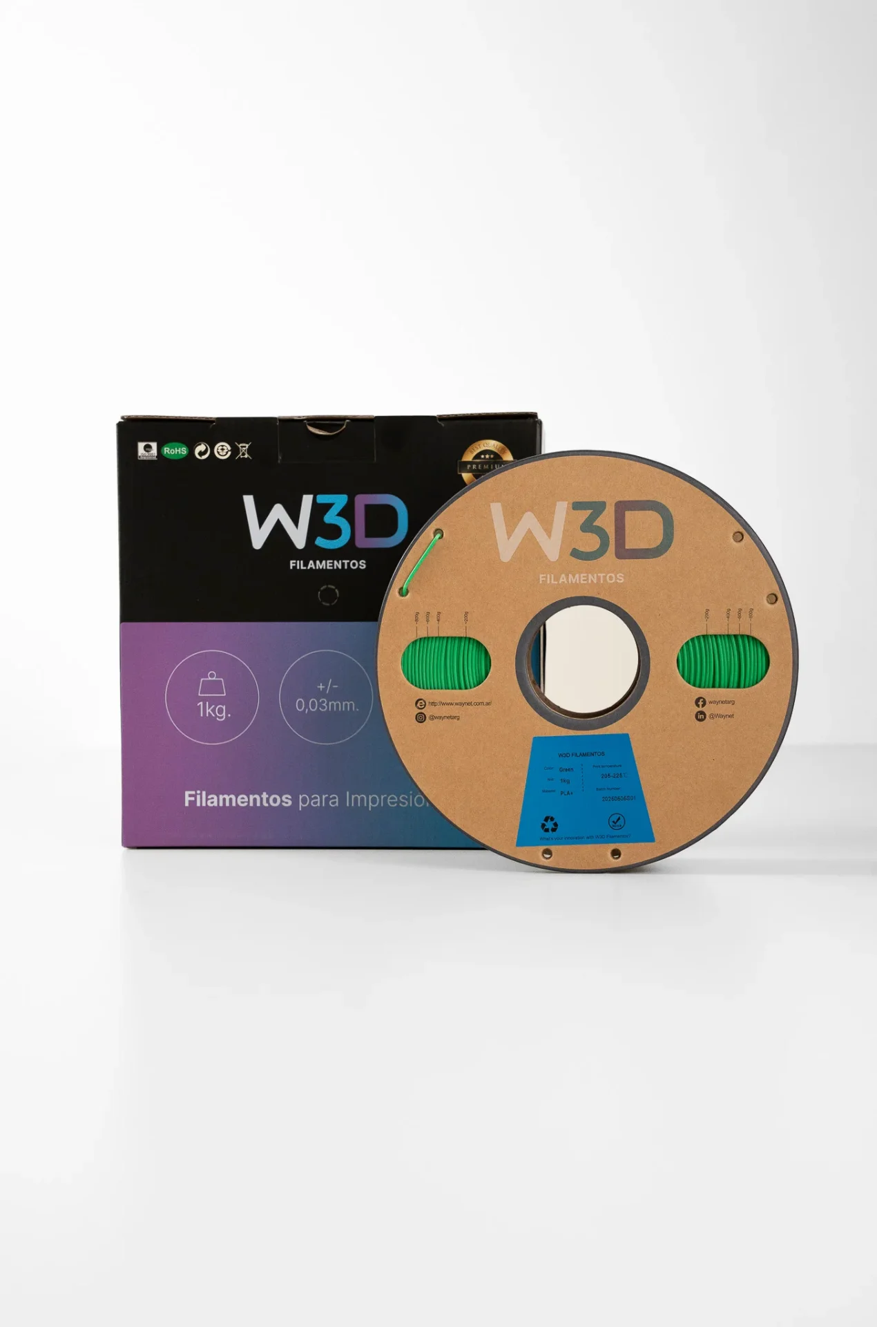 VERDE (Green) PLA W3D FILAMENTO 3D 1.75MM 1KG 0101008