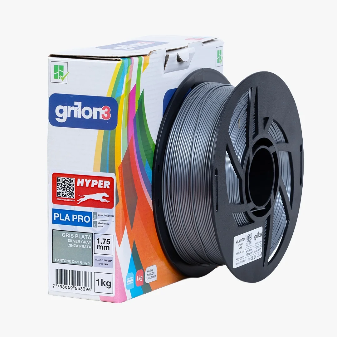GRIS PLATA PLA HYPER GRILON ALTA VELOCIDAD FILAMENTO 3D 1.75MM 1KG PLAG3PROHYPER