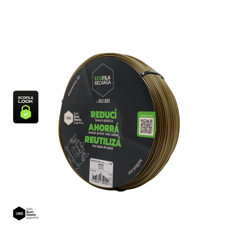 Bronce SIN CARRETEL Filamento Hellbot ECOFILA PLA 1,75mm 1kg ECOFILA 3655
