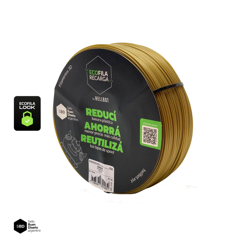 Dorado SIN CARRETEL Filamento Hellbot ECOFILA PLA 1,75mm 1kg ECOFILA 3660