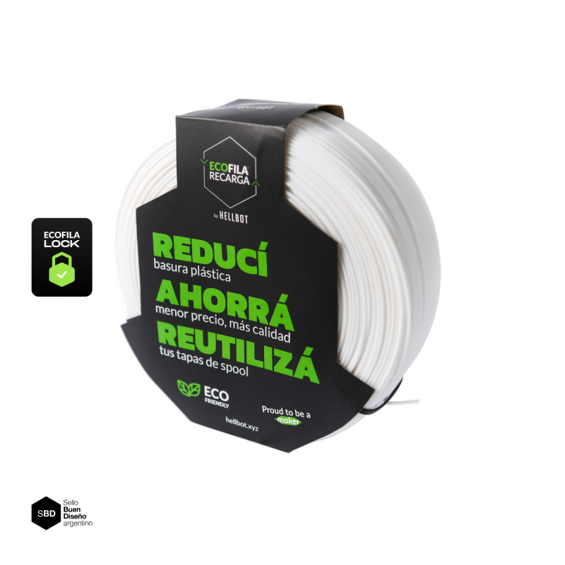 BLANCO SIN CARRETEL Filamento Hellbot PLA HELLBOT Filamento 3D 1,75mm x 1KG ECOFILA 3607