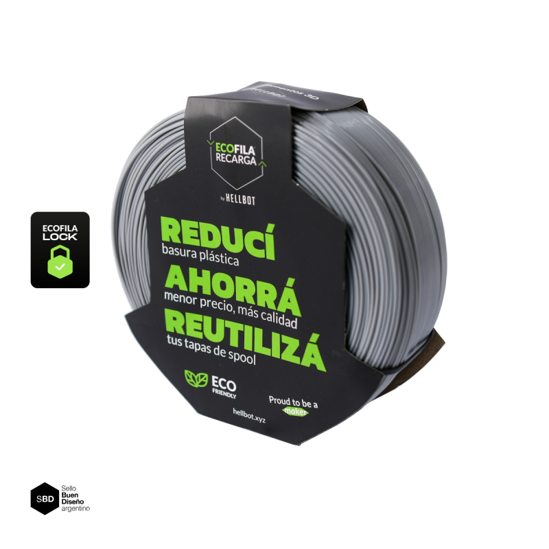 GRIS SIN CARRETEL Filamento Hellbot PLA HELLBOT Filamento 3D 1,75mm x 1KG ECOFILA 3608