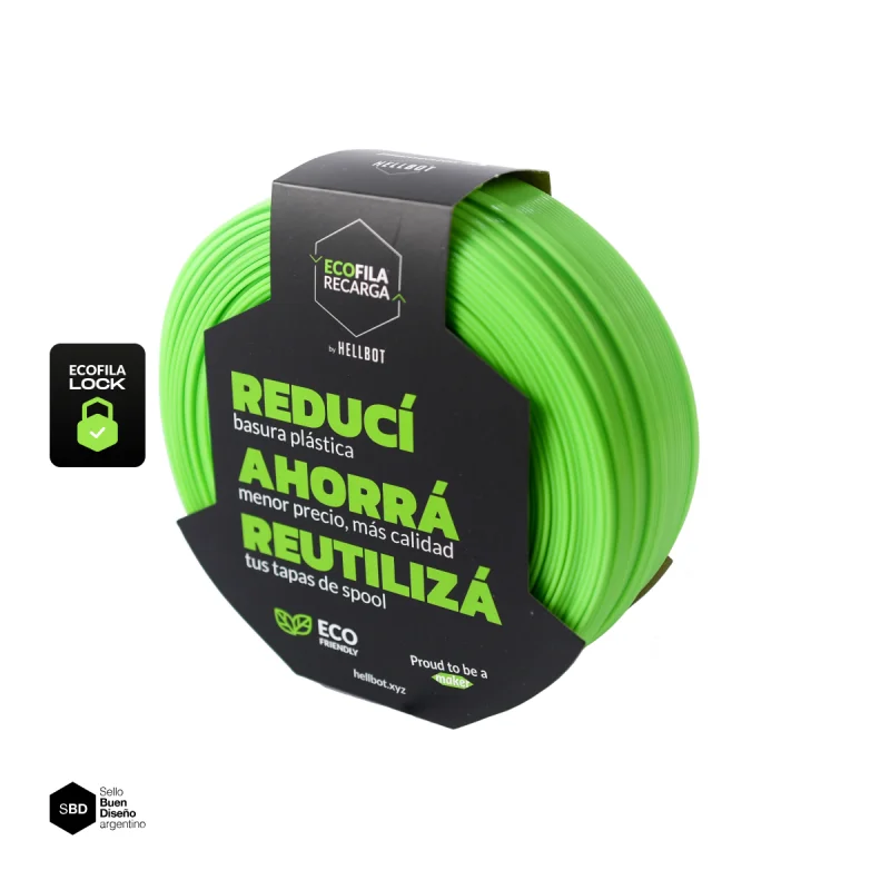 Verde claro  SIN CARRETEL RECERGA PLA Filamento Hellbot ECOFILA 1Kg 1,75mm 3678