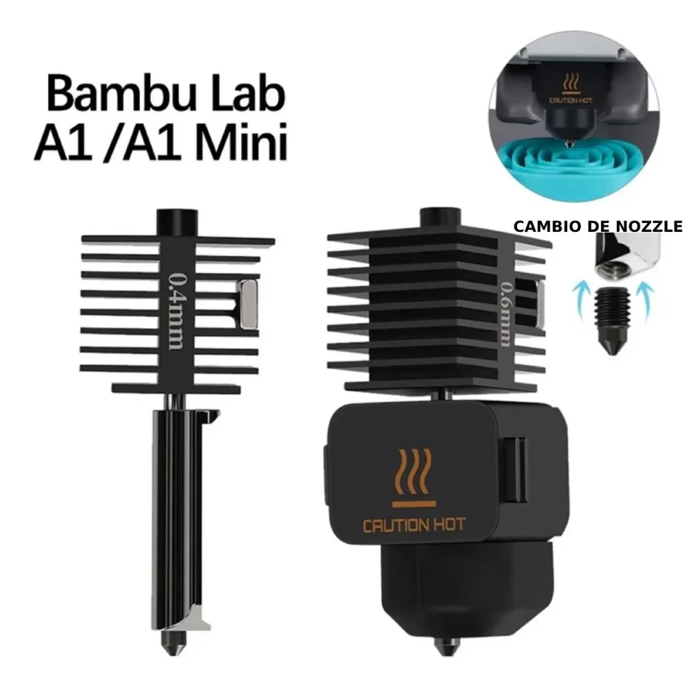 0.4 Hotend Bambu Lab A1 CON PICO INTERCAMBIABLE DE ALTA VELOCIDAD - Acero Inoxidable pico Upgrade generico C4 32792