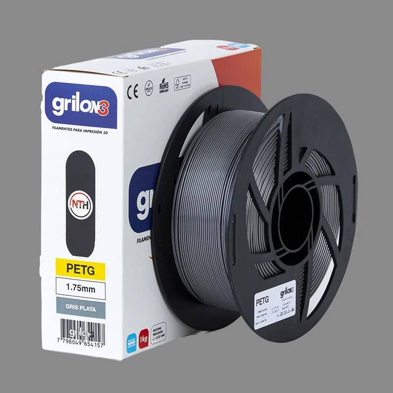 GRIS PLATA PETG GRILON FILAMENTO 3D 1.75MM 1KG M77IGR175CJ